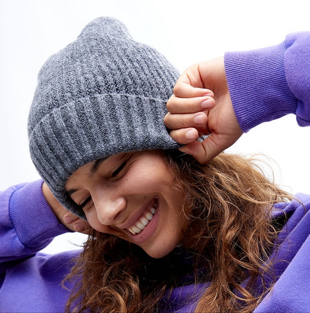 Free People Charcoal Winnie Waffle Cuff Beanie NEW